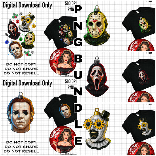 Xmas Horror Glass Ornament PNG Bundle