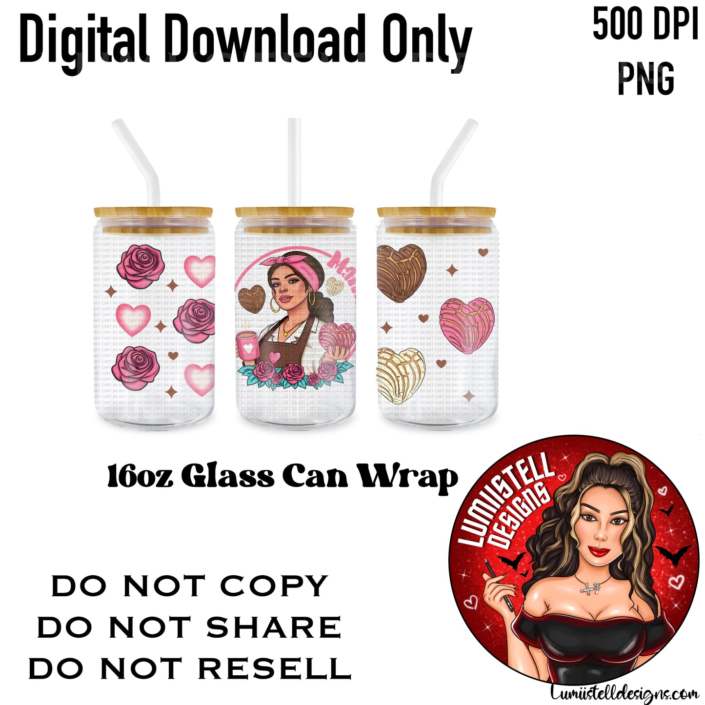 Mama Cafe y Concha 16 oz. Glass Wrap File
