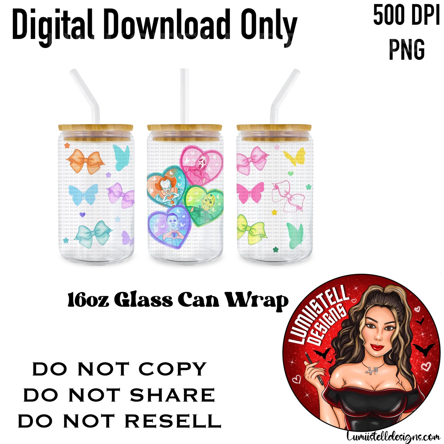Horror Pastel Hearts 16 oz. Glass Wrap File