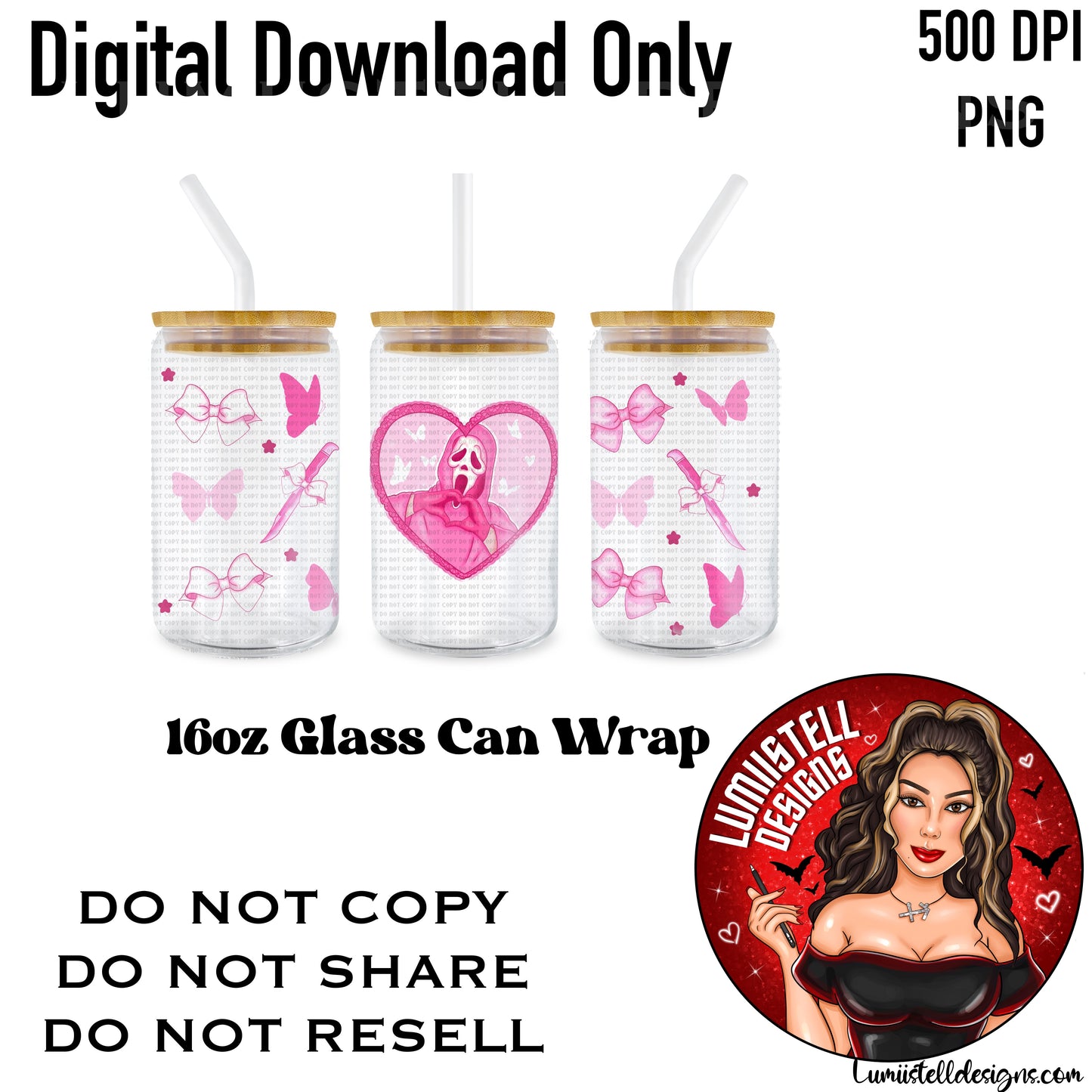 GF Horror Pastel Heart 16 oz. Glass Wrap File