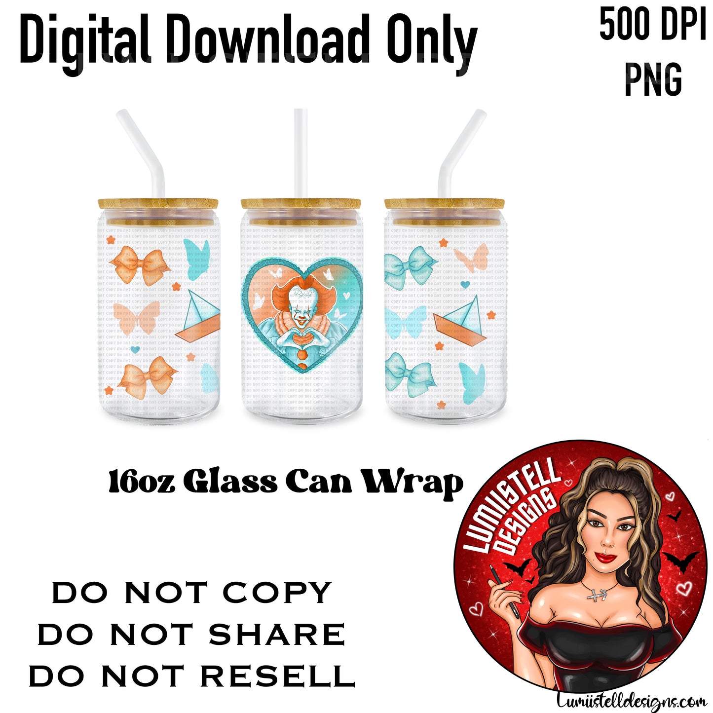 PW Horror Pastel Heart 16 oz. Glass Wrap File
