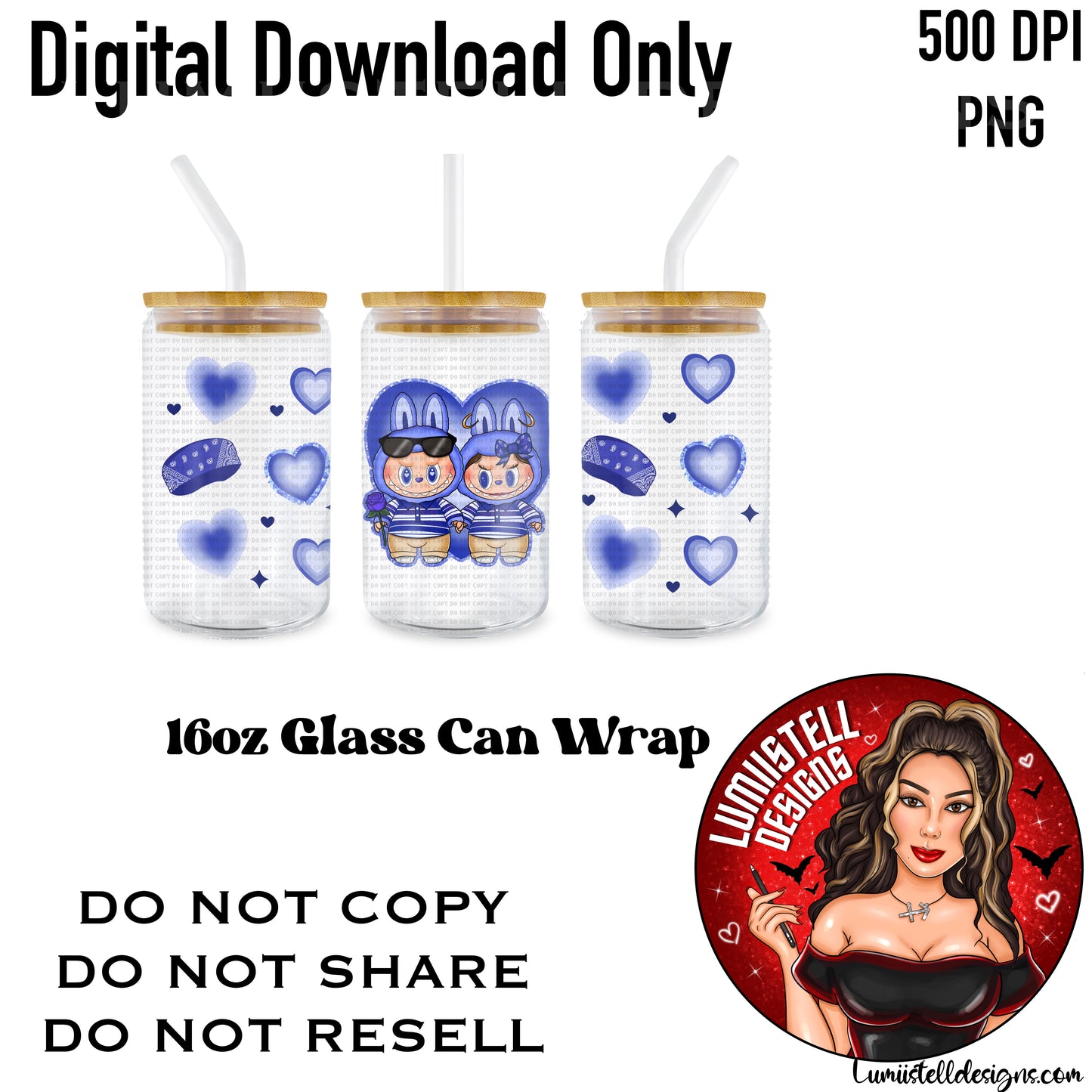 LB Chicano Blue Couple V2 16 oz. Glass Wrap File