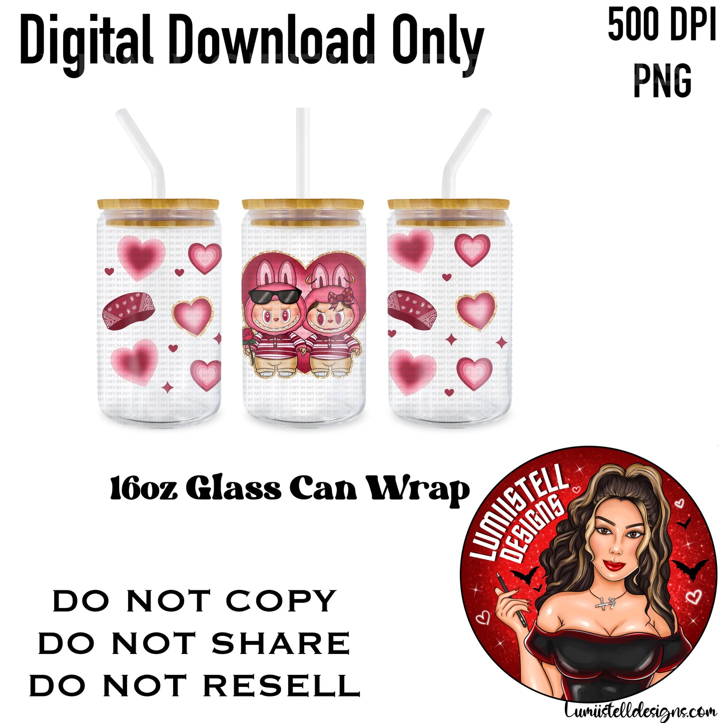 LB Chicano Pink Couple V2 16 oz. Glass Wrap File