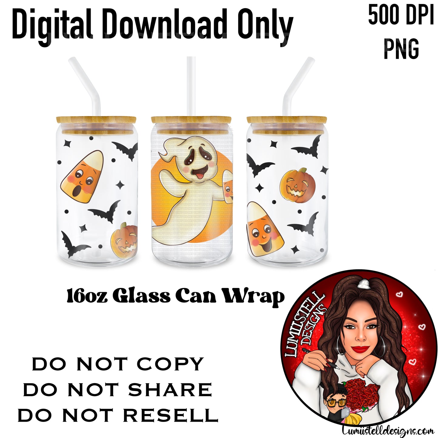 Cute Ghostie Candy Corn 16 oz. Glass Wrap File