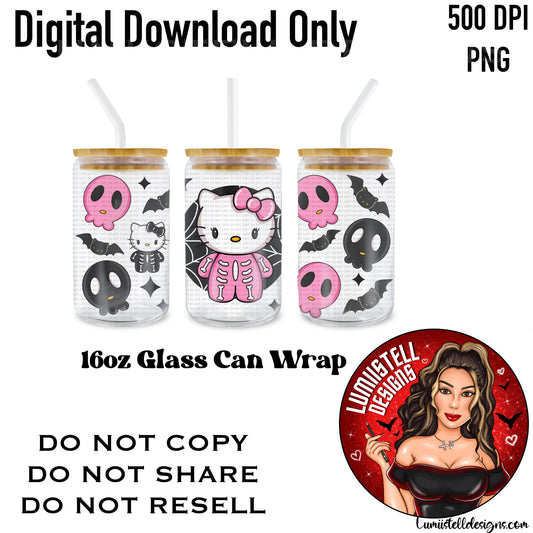HK Pink Skelly 16 oz. Glass Wrap File