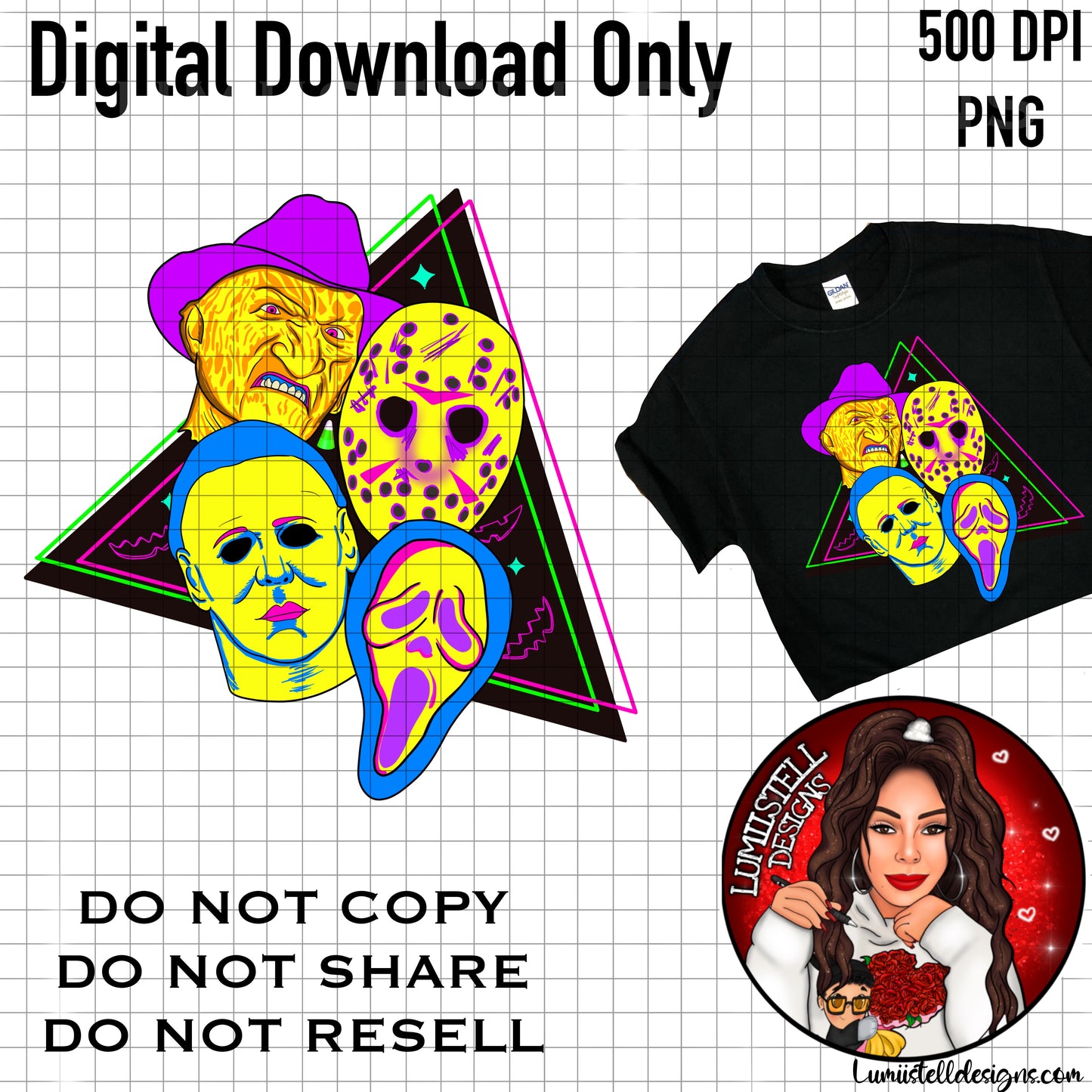 Retro Neon Horror PNG