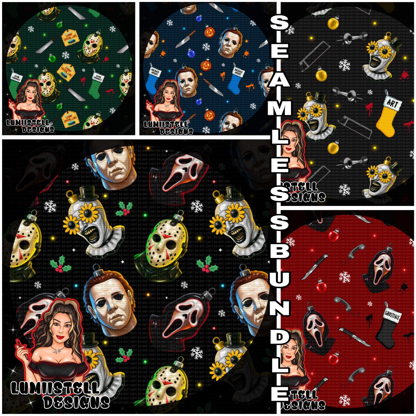 Xmas Horror Glass Ornament Seamless Bundle