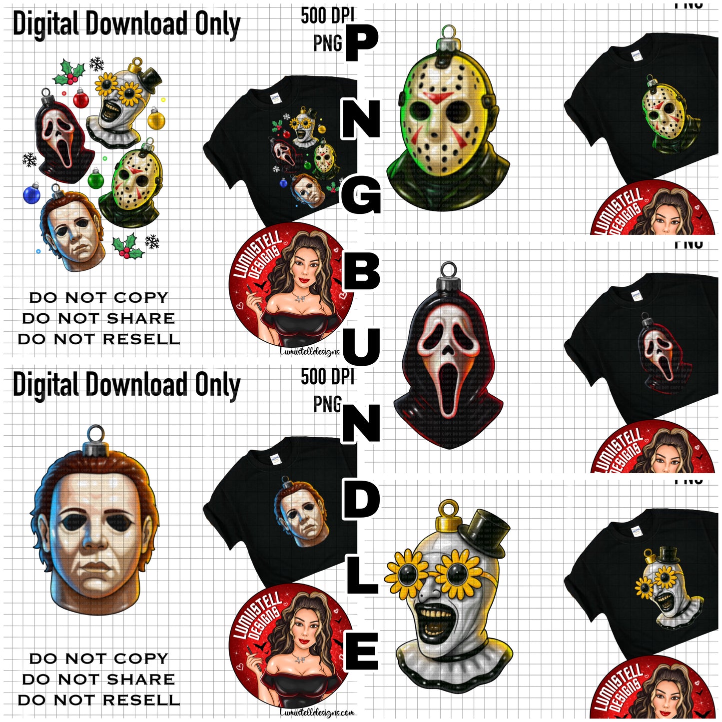 Xmas Horror Glass Ornament PNG Bundle