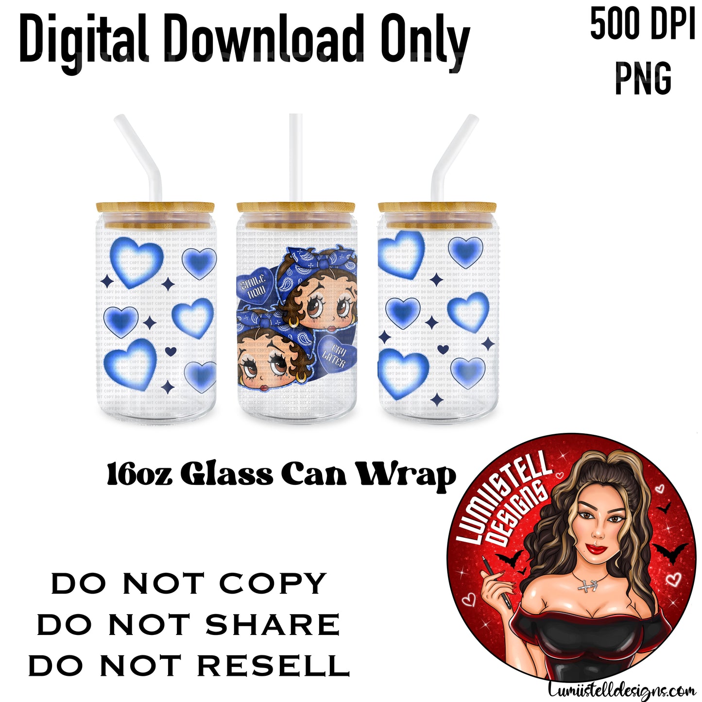 BB Blue Chicana 16 oz. Glass Wrap File