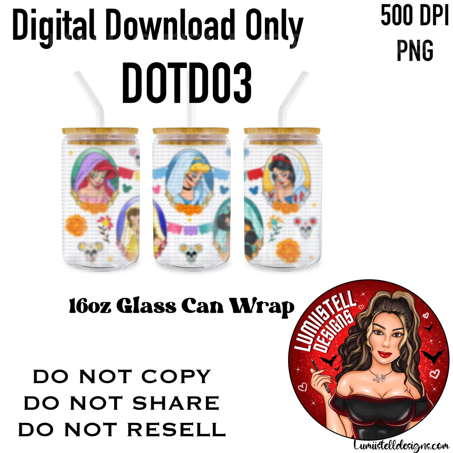 Princesses 16 oz. Glass Wrap File (DOTD03)