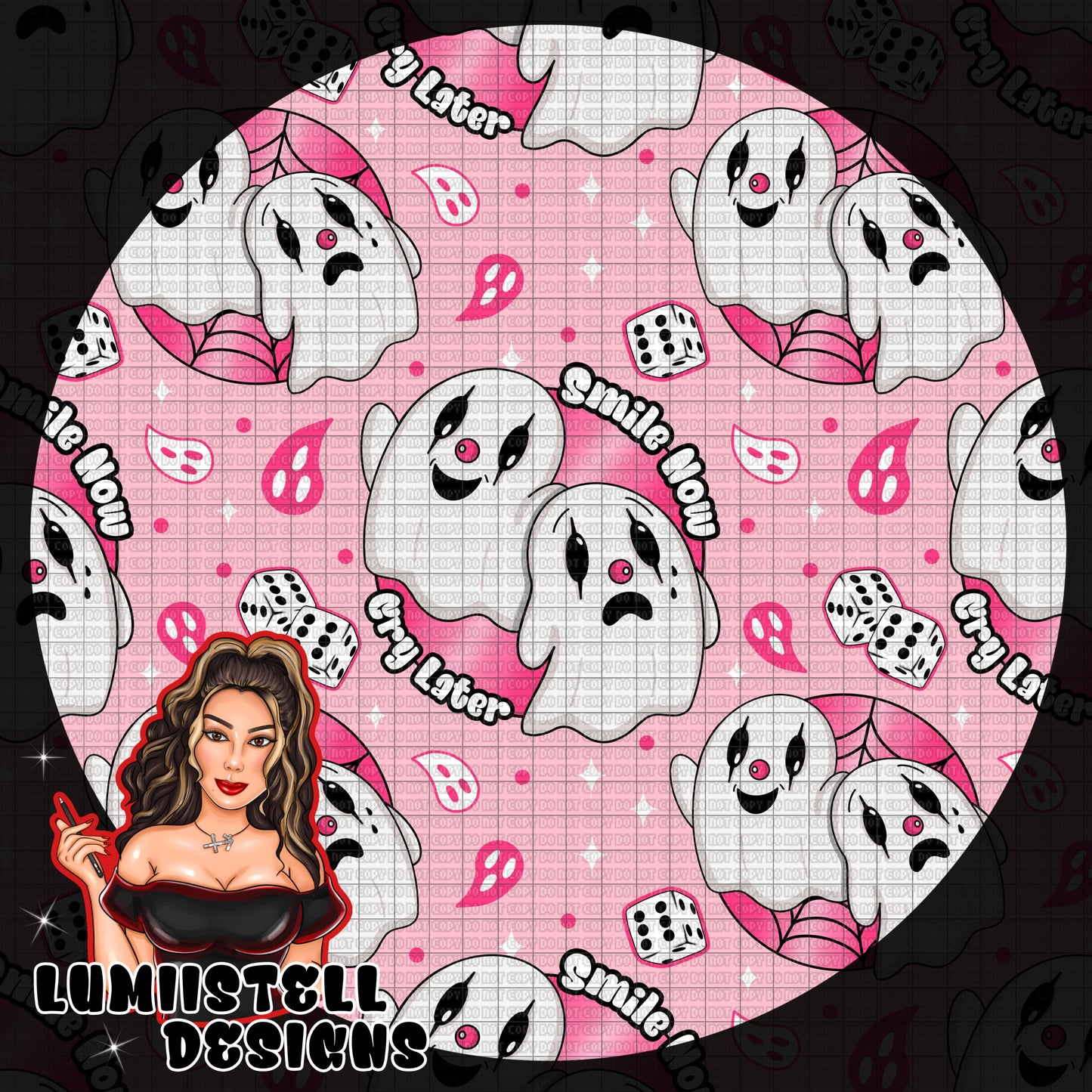 Smile Now Cry Later Ghosties Pink Seamless